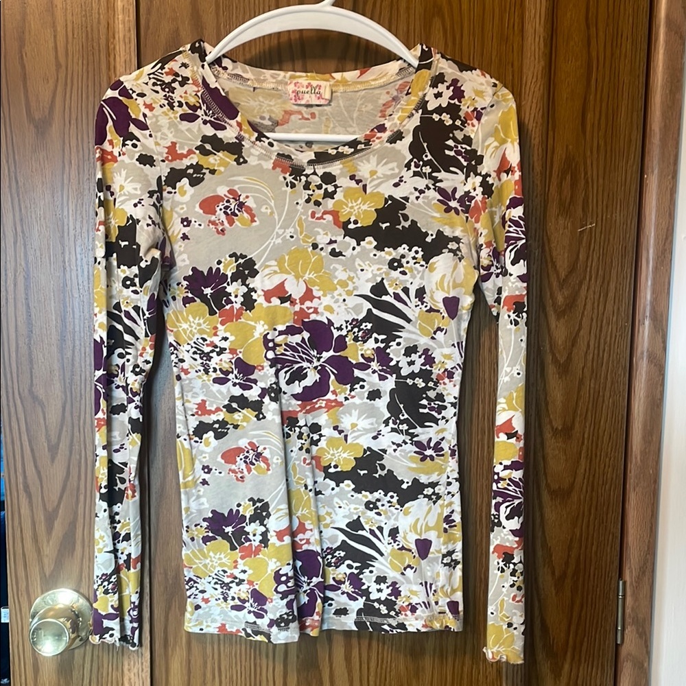 Anthropologie Cream Fitted Blouse with Yellow Accents